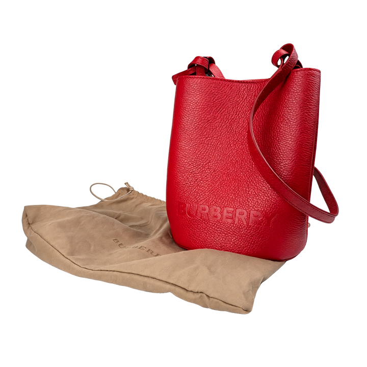 Logo Embossed Leather Bucket Bag (Red)