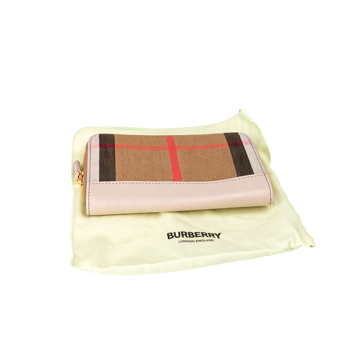 Check and Leather Zip Around Wallet
