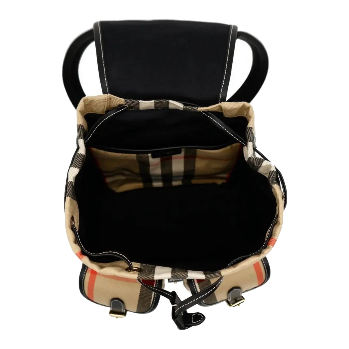 Burberry Check Canvas Backpack – open top
